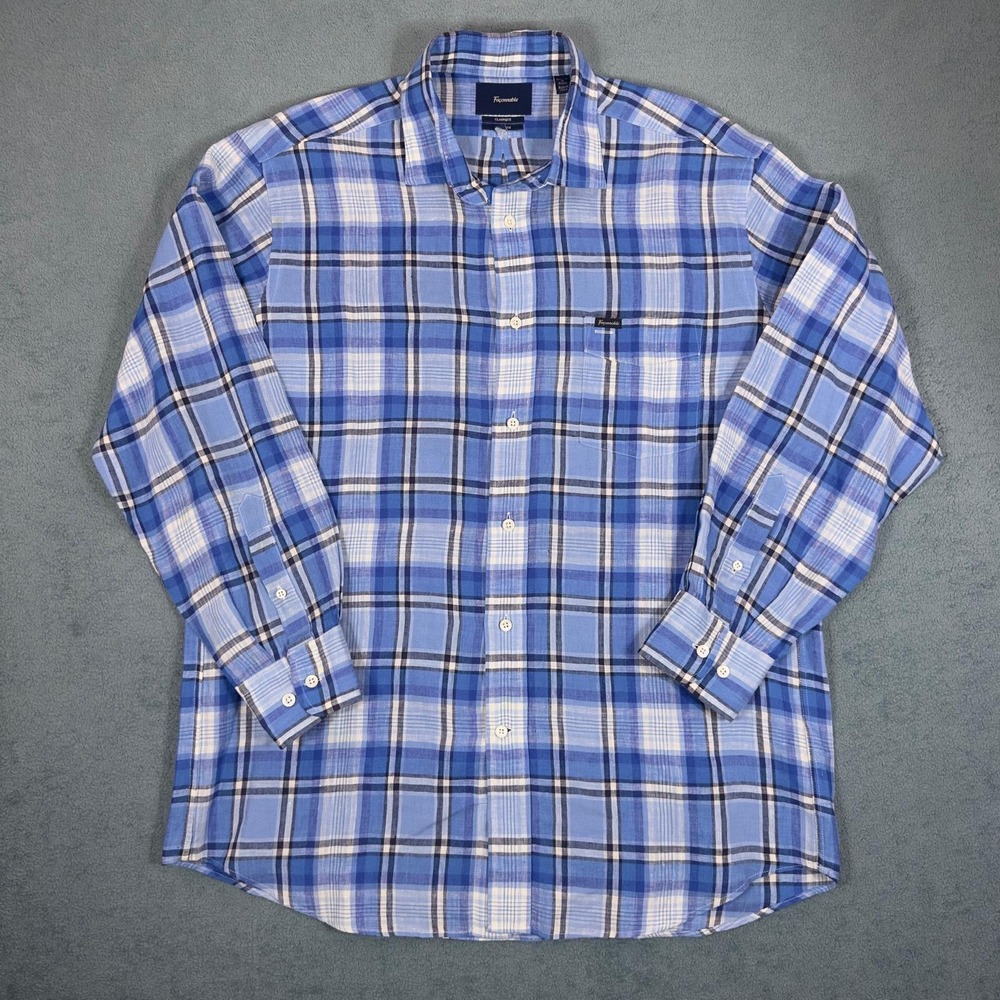 Façonnable Plaid Button Down Shirt Long Sleeve Classic‎ Fit 100% Linen Mens Sz L